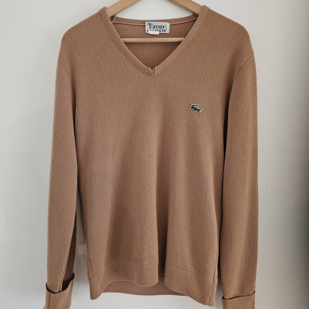 Vintage Izod Lacoste V-Neck Sweater Medium Knit 80s